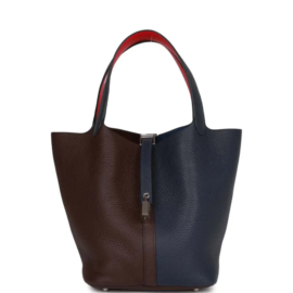 fake designer bags Hermès Clemence Picotin Lock 22 in Casaque Bleu Nuit, Framboise and Rouge Sellier with Palladium Hardware front