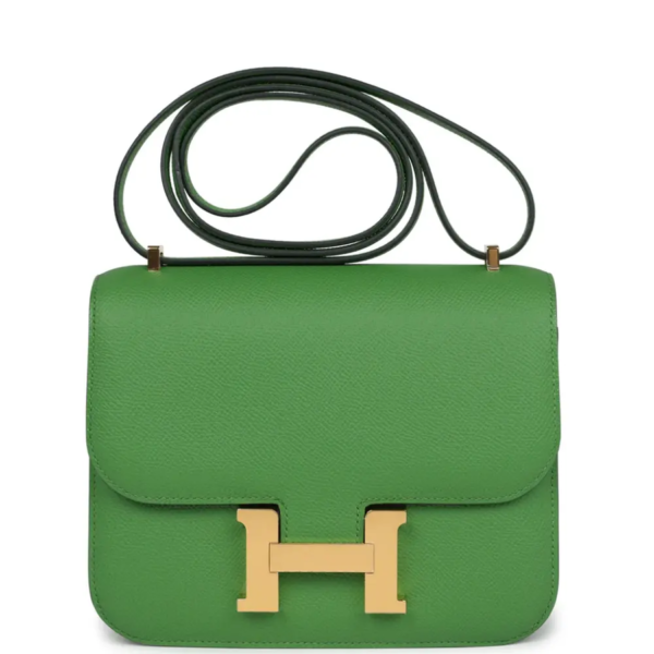 fake designer bags Hermès Constance 1-18 in Vert Yucca Epsom with Gold Hardware front