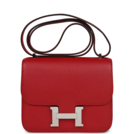 fake designer bags Hermès Constance 18 in Rouge Casaque Evercolor with Palladium Hardware front