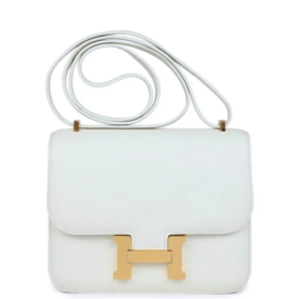 fake designer bags Hermès Constance 18 in White Evercolor with Gold Hardware front