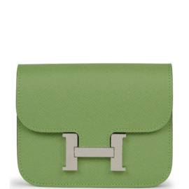 fake designer bags Hermès Constance Slim Wallet in Vert Criquet Epsom with Palladium Hardware front