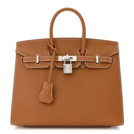 fake designer bags Hermès Epsom Birkin Sellier 25 in Gold with Palladium Hardware front