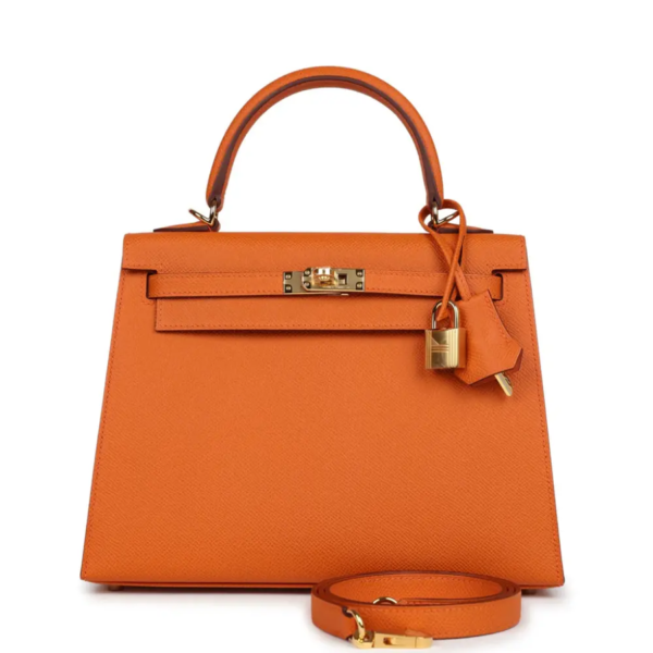 fake designer bags Hermès Epsom Kelly Sellier 25 in Orange with Gold Hardware front