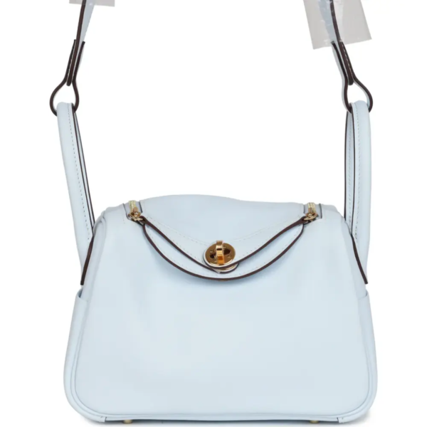 fake designer bags Hermès Swift Lindy Mini in Bleu Brume with Gold Hardware front