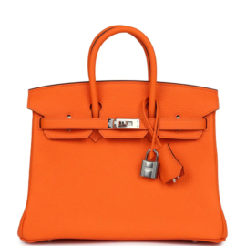 fake designer bags Hermès Togo Birkin 25 in Orange Minium with Palladium Hardware front