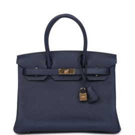 fake designer bags Hermès Togo Birkin 30 in Bleu Nuit with Gold Hardware front