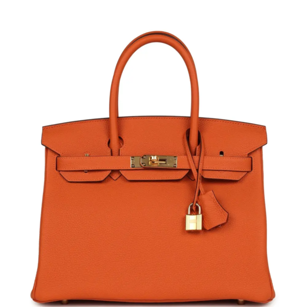 fake designer bags Hermès Togo Birkin 30 in Orange with Gold Hardware front