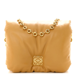 fake designer bags Loewe Lambskin Goya Puffer Bag in Oak with Polished Gold Hardware front