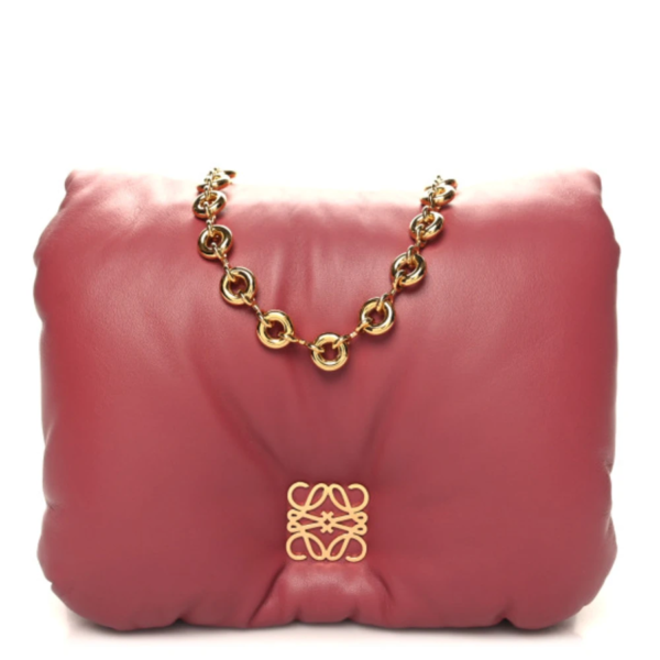 fake designer bags Loewe Lambskin Goya Puffer Bag in Plumrose with Polished Gold Hardware front