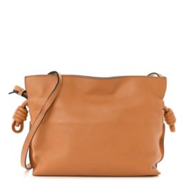 fake designer bags Loewe Mini Calfskin Flamenco Knot Clutch in Warm Desert with Polished Gold Hardware front