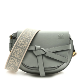 fake designer bags Loewe Mini Calfskin Jacquard Gate Dual Bag in Ash Grey with Polished Gold Hardware front