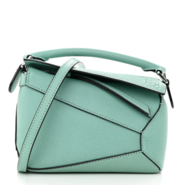 fake designer bags Loewe Mini Calfskin Puzzle Bag in Fresh Mint with Polished Silver Hardware front