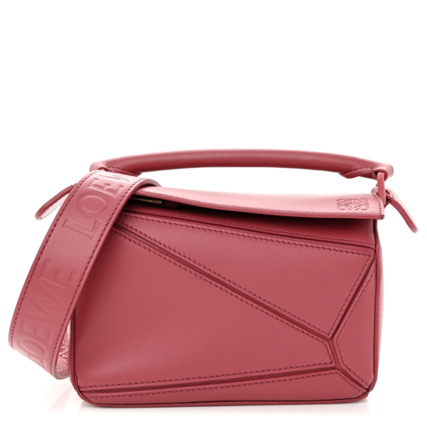 fake designer bags Loewe Mini Calfskin Puzzle Bag in Plumrose with Gold Hardware front