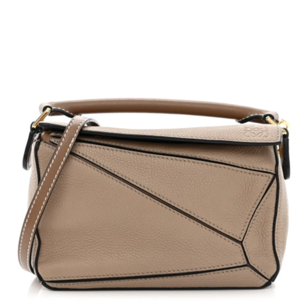 fake designer bags Loewe Mini Calfskin Puzzle Bag in Sand Mink with Gold Hardware front