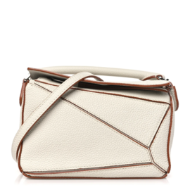 fake designer bags Loewe Mini Calfskin Puzzle Bag in Soft White with Polished Silver Hardware front