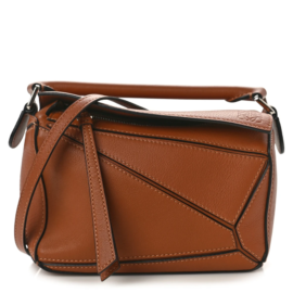 fake designer bags Loewe Mini Calfskin Puzzle Bag in Tan with Polished Silver Hardware front