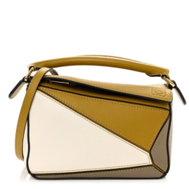 fake designer bags Loewe Mini Calfskin Puzzle Bag in Yellow Ochre with Polished Gold Hardware front