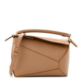 fake designer bags Loewe Mini Calfskin Puzzle Edge Bag in Toffee with Polished Gold Hardware front