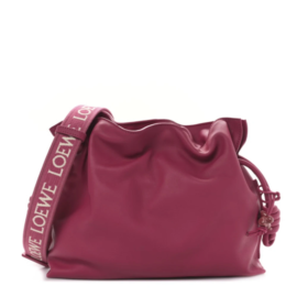 fake designer bags Loewe Mini Satin Calfskin Monochrome Flamenco Knot Clutch in Ruby Red Glaze front