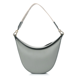 fake designer bags Loewe Satin Calfskin Jacquard Luna Bag in Ash Grey with Polished Gold Hardware front