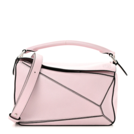 fake designer bags Loewe Small Calfskin Puzzle Bag in Icy Pink with Polished Silver Hardware front