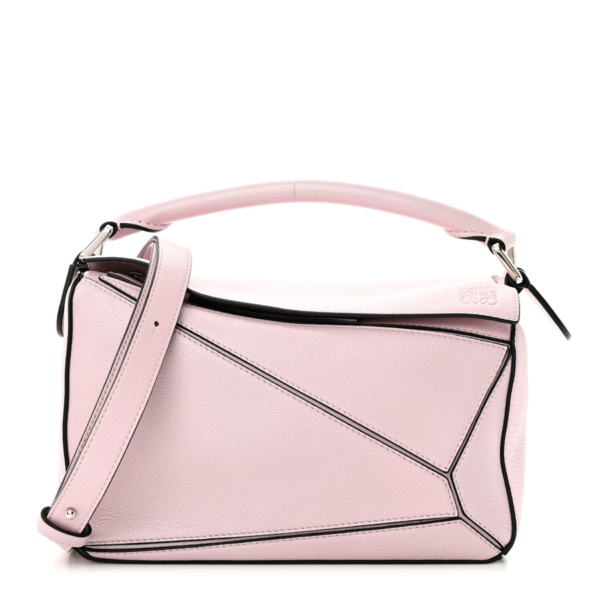 fake designer bags Loewe Small Calfskin Puzzle Bag in Icy Pink with Polished Silver Hardware front