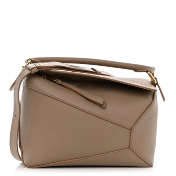 fake designer bags Loewe Small Grained Calfskin Puzzle Edge Bag in Sand with Polished Gold Hardware front