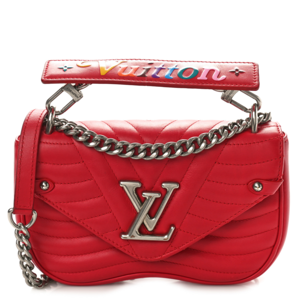 fake designer bags Louis Vuitton Calfskin New Wave Chain PM in Scarlet with Silver Hardware front