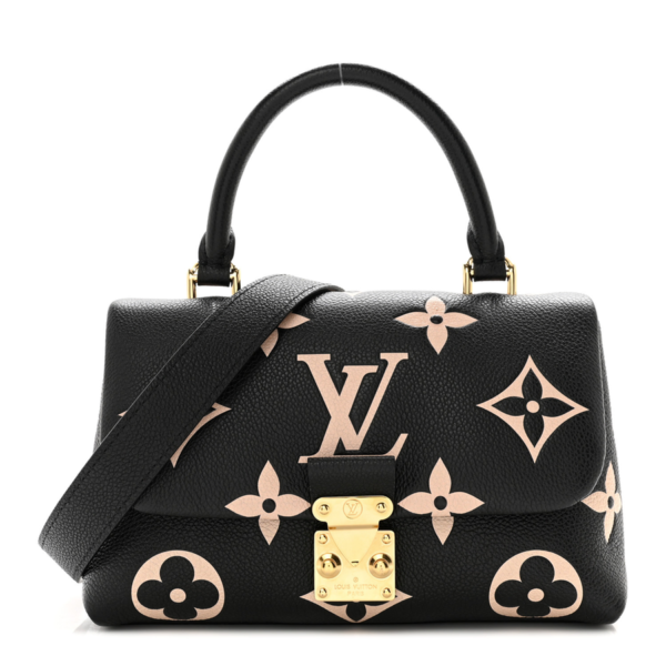 fake designer bags Louis Vuitton Empreinte Monogram Giant Madeleine BB in Black Beige with Gold Hardware front