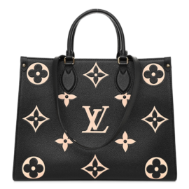 fake designer bags Louis Vuitton Empreinte Monogram Giant OnTheGo MM in Black Beige with Gold Hardware front