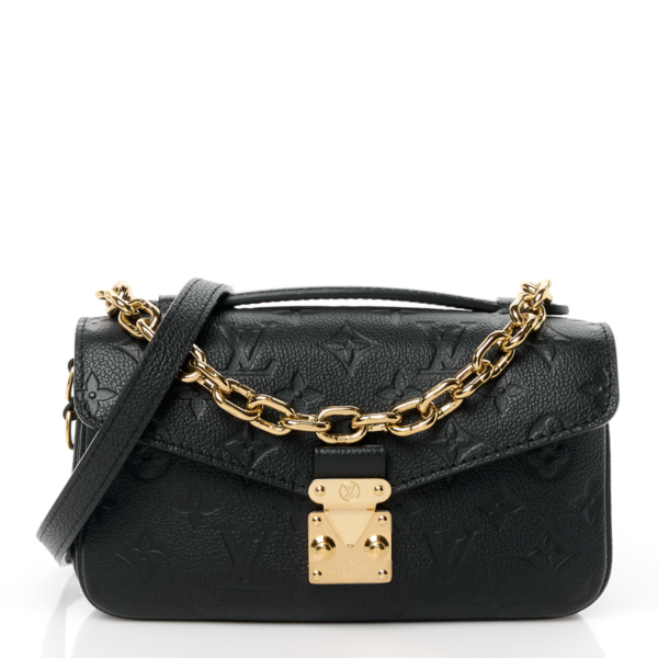 fake designer bags Louis Vuitton Empreinte Pochette Metis East West BB in Black with Gold Hardware front