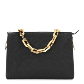 fake designer bags Louis Vuitton Lambskin Embossed Monogram Coussin MM in Black with Gold Hardware front