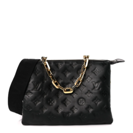 fake designer bags Louis Vuitton Lambskin Embossed Monogram Coussin PM in Black with Gold Hardware front