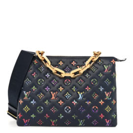 fake designer bags Louis Vuitton Lambskin Embossed Monogram LV Garden Coussin MM in Navy Blue with Gold Hardware front