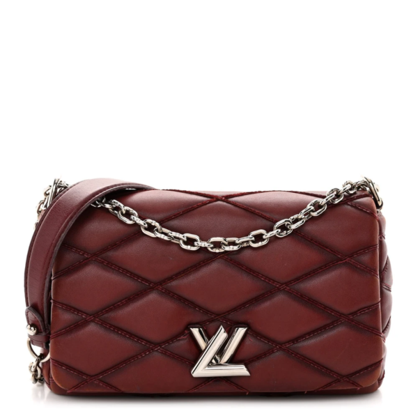 fake designer bags Louis Vuitton Lambskin Malletage GO-14 PM in Bordeaux with Silver Hardware front