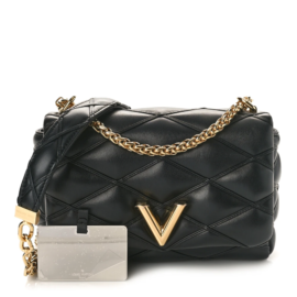 fake designer bags Louis Vuitton Lambskin Malletage Top Handle GO-14 MM in Black with Gold Hardware front