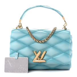 fake designer bags Louis Vuitton Lambskin Malletage Top Handle GO-14 MM in Lagoon with Gold Hardware front