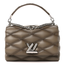 fake designer bags Louis Vuitton Lambskin Malletage Top Handle GO-14 MM in Taupe with Silver Hardware front