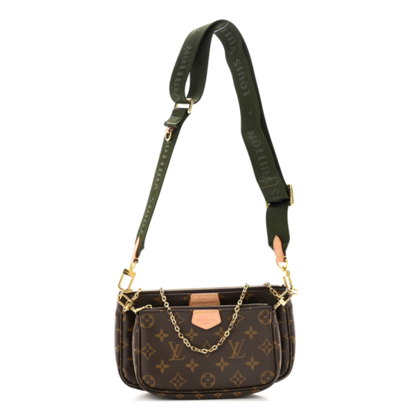 fake designer bags Louis Vuitton Monogram Multi Pochette Accessories in Khaki with Gold Hardware front