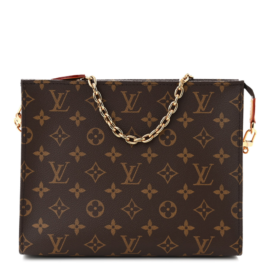 fake designer bags Louis Vuitton Monogram Toiletry Pouch On Chain PM with Gold Hardware front