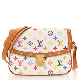 fake designer bags Louis Vuitton Multicolor Monogram Sologne PM in White with Gold Hardware front