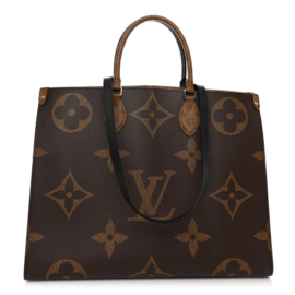 fake designer bags Louis Vuitton Reverse Monogram Giant OnTheGo GM with Gold Hardware front