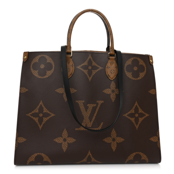 fake designer bags Louis Vuitton Reverse Monogram Giant OnTheGo GM with Gold Hardware front