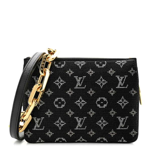 fake designer bags louis vuitton coussin bb black satin beaded embroidered monogram gold hardware