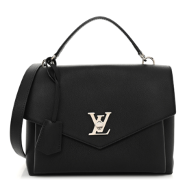 fake designer bags Louis Vuitton Soft Calfskin My Lockme Top Handle BB in Black with Silver Hardware front