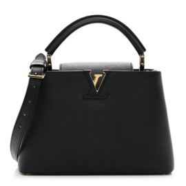 fake designer bags Louis Vuitton Taurillon Capucines BB in Black with Gold Hardware front