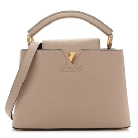 fake designer bags Louis Vuitton Taurillon Capucines BB in Galet with Gold Hardware front