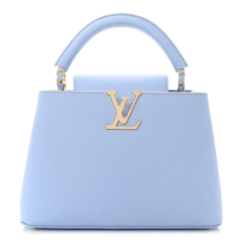 fake designer bags Louis Vuitton Taurillon Capucines MiniMe BB in Candy Blue with Gold Hardware front