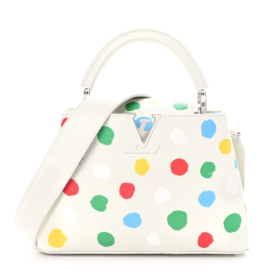 fake designer bags Louis Vuitton Taurillon LV X YK Capucines BB in White with Silver Hardware front