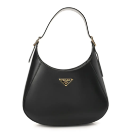 fake designer bags Prada Mini Box Calfskin Shoulder Bag in Black with Gold Hardware front